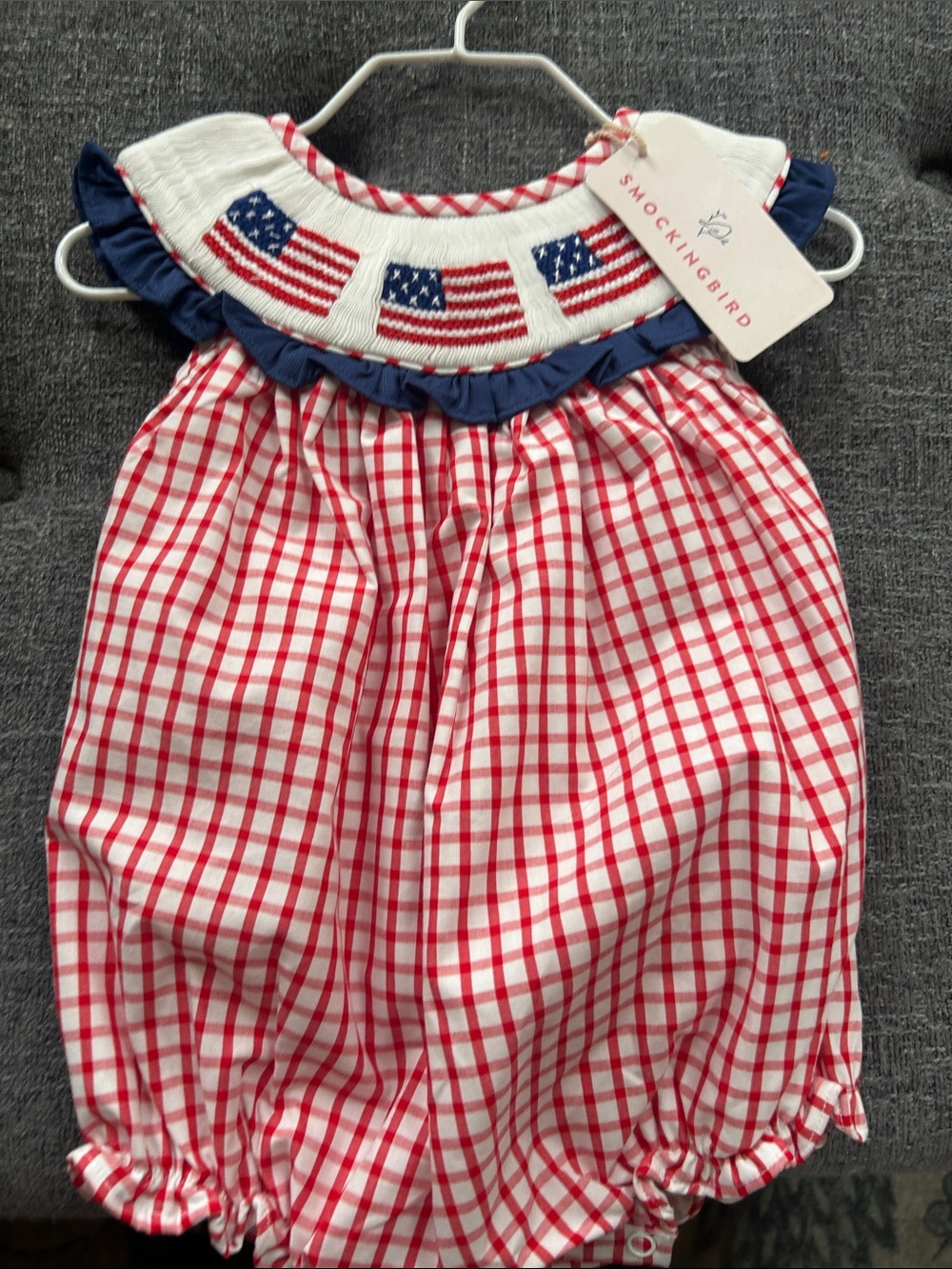 Red & Navy American Flag Smocked Baby Romper